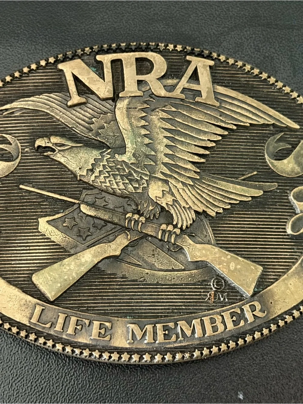 Vintage NRA Life Member Belt Buckle Norman JADCO Solid Brass Eagle Rifles